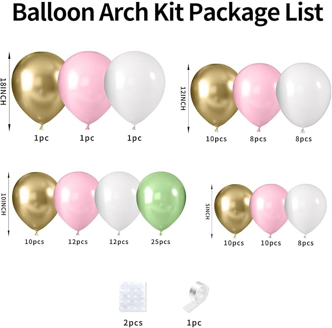 Pink and Green Balloon Arch Kit, Sage Green and Pink Balloons with 18/12/10/5 inch Macaron Pink Green White Gold Latex Balloon for Birthday Baby Shower Girl Wedding Woodland Jungle Party Decorations