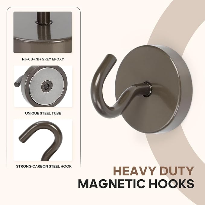 Neosmuk Magnetic Hooks, Cruise Ship Essentials, 120lb+ Heavy Duty Magnetic Hooks for Cruise Cabins, Refrigerator, Grill, Hanging, and Travel | Extra Strong Must-Haves Magnet Hook,Grey,Pack of 20