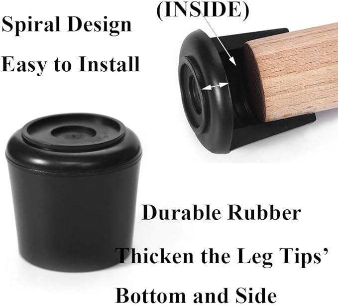 Furnigear Chair Leg Tips Caps Non-Slip Rubber Leg Tips 1-1/8” Inner Diameter Chair Leg Floor Protectors Round Black, 8 Pack