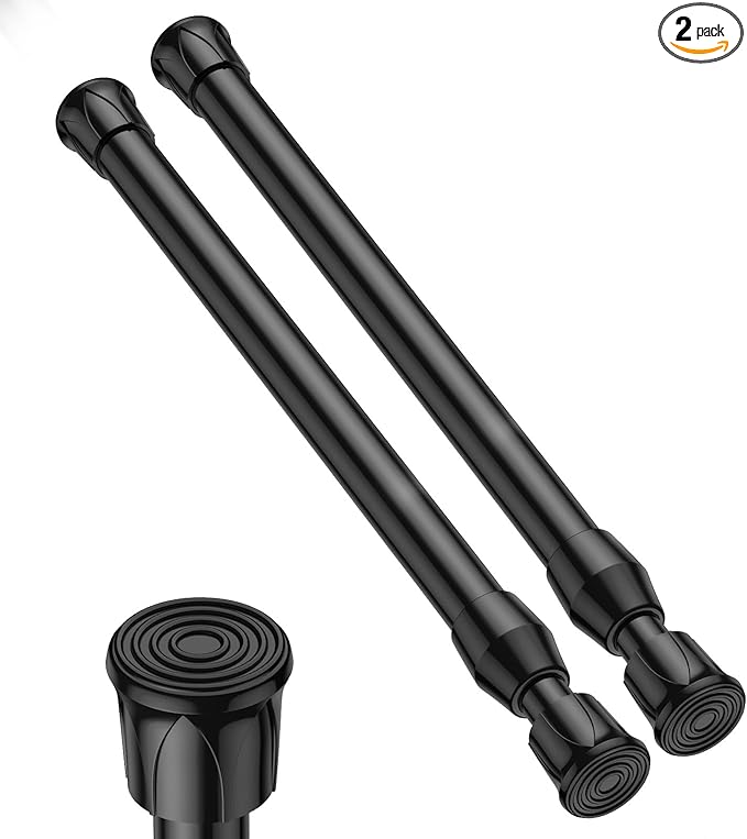 Tension Curtain Rod 12-20inches Small Tension Rods Black Adjustable Spring Tension Curtain Rods 2 Pack Mini Curtain Rod Short for Cupboard Closet Rod Kitchen Drawers No Drill Cupboard Cabinets