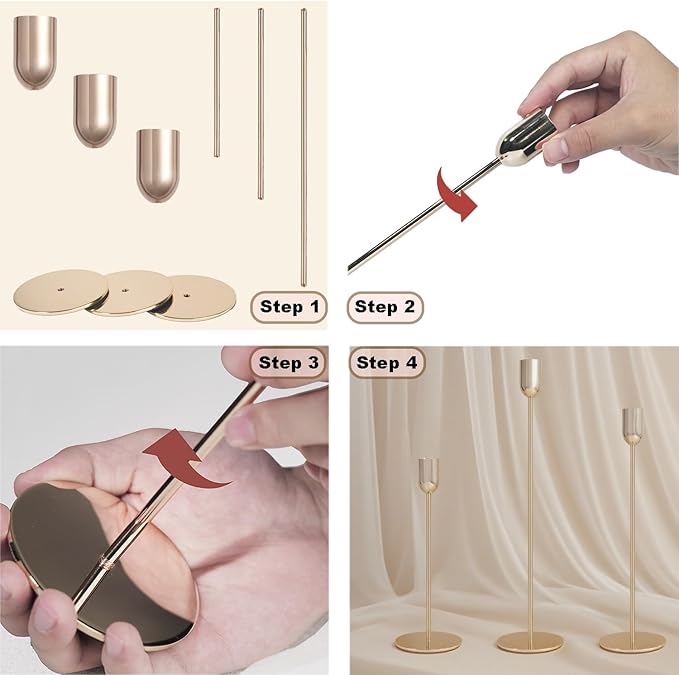 18 PCE Glod Candle Holders Set, Vintage Taper & Pillar Candle Sticks for Wedding, Dining Table, Fireplace Mantel, Elegant Home Decor, Housewarming Gift, Festive Centerpiece