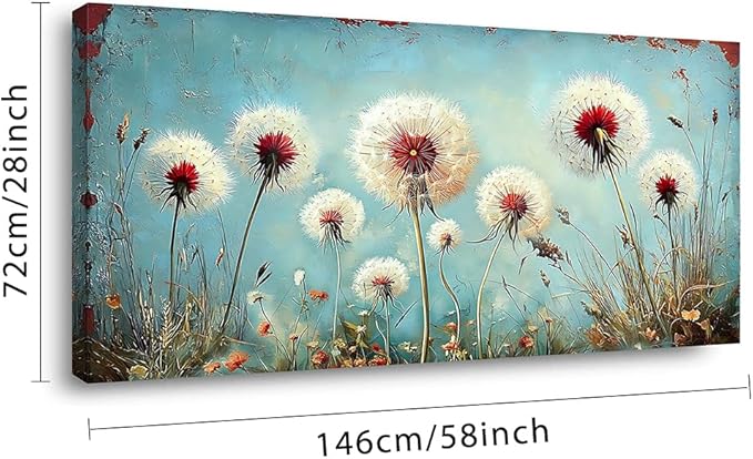 ZESTRILIA Dandelions Wall Art Retro Canvas Prints Modern Rustic Canvas Paintings Waterproof Artwork Landscape Picture for Country Farmhouse Living Room Bedroom Home Office Kitchen Décor (28x58inch)