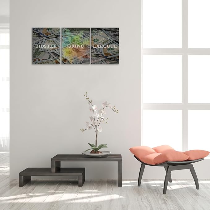 KAWAHONE Motivational Canvas Wall Art Hustle Grind Execute Wall Art Inspirational Posters Entrepreneur Quotes Prints Wall Decor Inspiring Success Decor For Office Bedroom Living Room