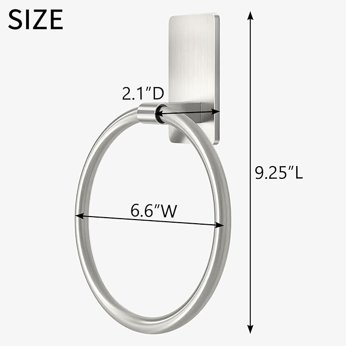 Brushed Nickel Towel Ring, Hand Towel Holder for Bathroom, Self Adhesive Hand Towel Rings for Bath, Kitchen, RV, No Drill Hole