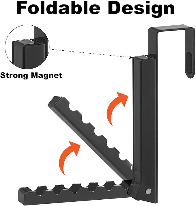 YAZYBHA Over The Door Hooks Hanger for Clothes, 1 Pack Foldable Over The Door Drying Rack for Laundry, Overdoor Hanger Hook with 6 Grooves for Towel, Coat, Black