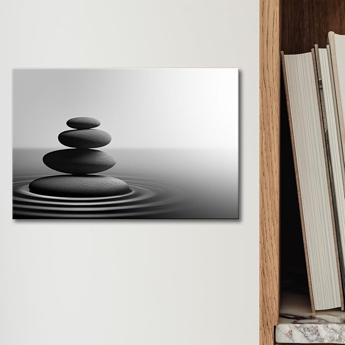 GLOKAKA Zen Stone Wall Art Black and White Yoga Spa Relaxing Meditation Canvas Print Artwork Stones in Water Picture for Bathroom Living Room Bedroom Wall Decorations