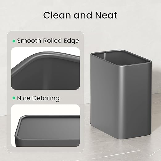 Cesun Small Bathroom Trash Can, 2.1 Gallons, Open-Top, Gray Metal, Stainless Steel, Modern, Ideal for Bathroom, Bedroom, Home Office, Toilet, RV, Near Desk, Under Sink