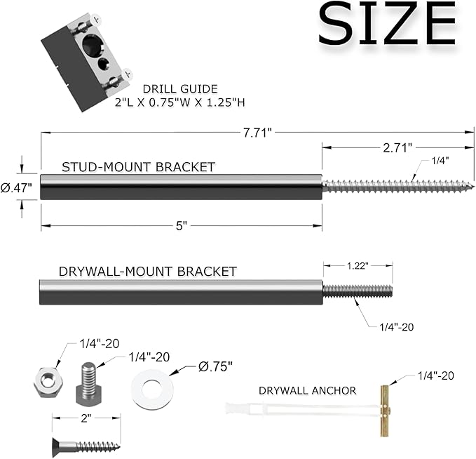 Floating Shelf Hidden Bracket 5" (4 PCS) - Hidden Supports for Wooden Floating Shelves - Drywall Mount or Stud Mount with Included Drill Guide and Steel Hardware