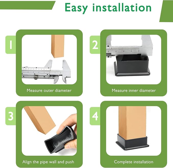EASYEAH 2" x 4" (50x100mm) Rectangle Chair Leg Floor Protectors, Black Rubber Chair Leg Caps, Non-Slip Patio Furniture Feet Cap, PVC Chair Feet Covers for Hardwood Floors & Tables, 4pcs