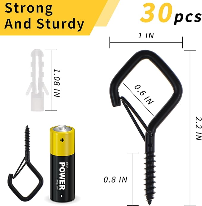 30 PCS Cup Screw-in Hanger Hooks with Safety Buckle, Windproof Screw Hooks Perfect for Hanging Outdoor String Lights, Plants, and Patio Lights,for Ceiling and Wall Mount, 2.2 Inches in Bronze