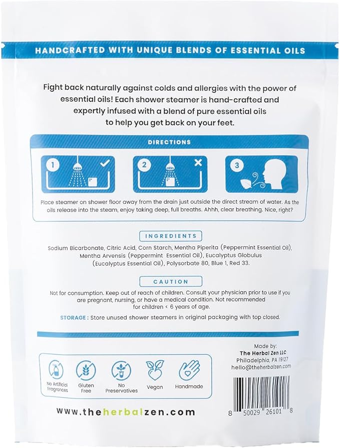 Cold Kicker Shower Steamers Aromatherapy for Sinus Relief - USA Made - Peppermint & Eucalyptus Shower Bomb Tablets – Self Care Gifts for Women and Men – Soothing Natural Essential Oils (10 Pack)