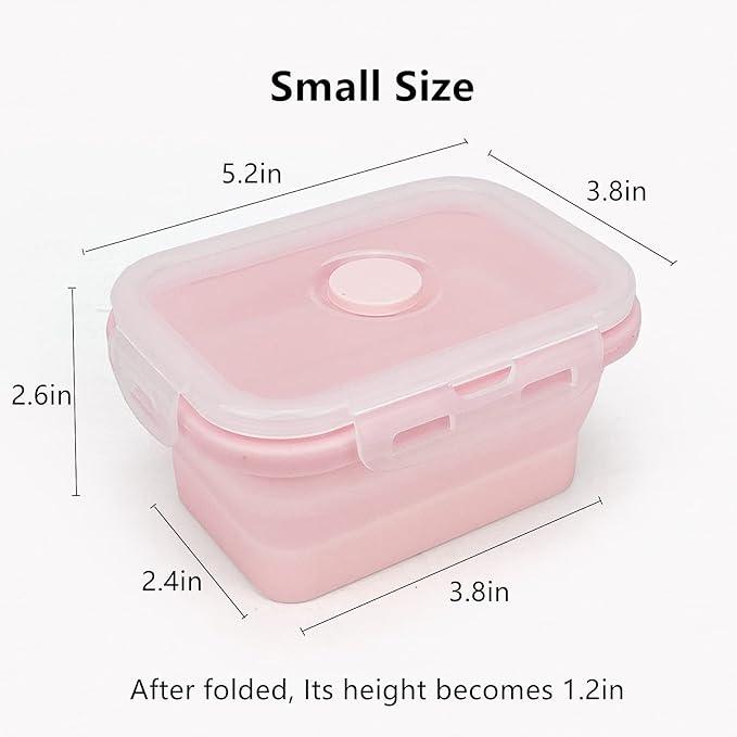 CCyanzi 3-piece Collapsible Food Storage Containers with Lids, Silicone Lunch Container, Microwave & Freezer Safe, Space-Saving for Kitchen Cabinet and Camping Backpack (Pink)