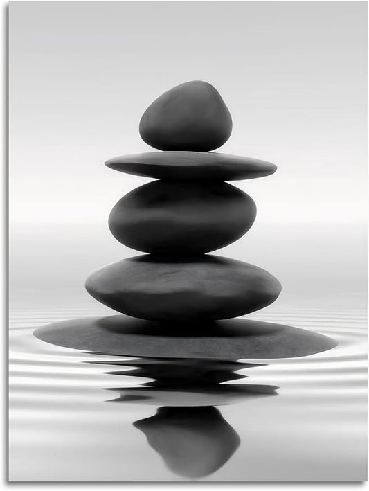 DCMVJHZV Black and White Bathroom Poster Stones in the water Wall Art Zen Bathroom Wall Decor Yoga Meditation Picture Print Spa Room Bedroom Living Room Wall Painting(16"x24" Unframed)