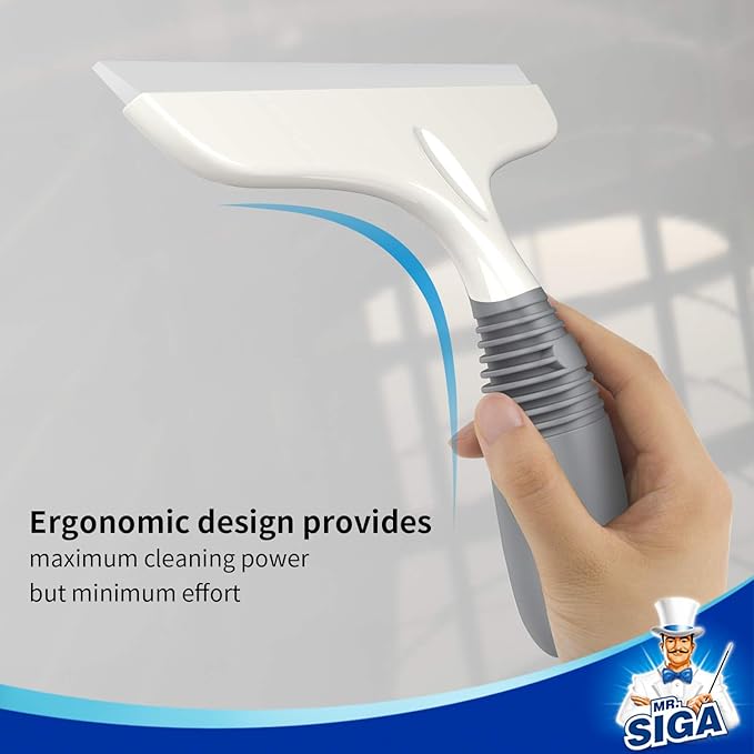 MR.SIGA Multi-Purpose Silicone Squeegee for Window, Glass, Shower Door, Car Windshield, Heavy Duty Window Scrubber, Includes Suction Hook, 10 inch, White & Gray, 2 Pack