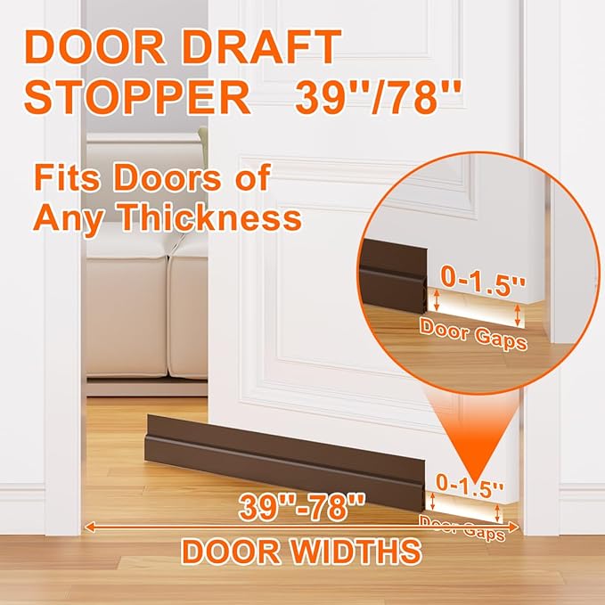 Door Draft Stopper for Bottom of Door, Adjustable Weather Stripping Door Seal for Cold Insulation, Under Door Sweep for Exterior & Interior Doors, Door Bottom Seal Blocker Noise (39inch,Brown)