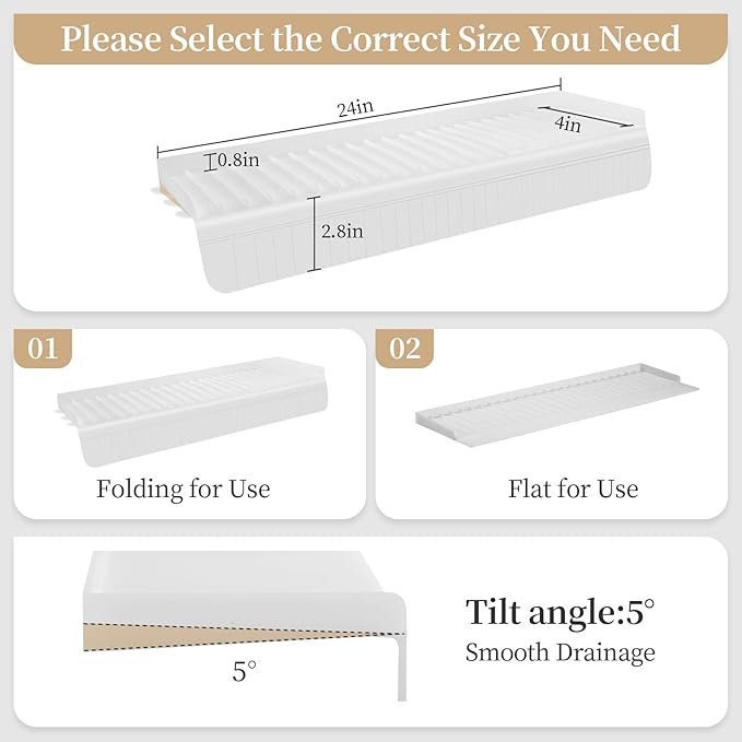 Silicon Sink Edge Protectors for Kitchen Sink, Kitchen Sink Splash Guard, Upgraded Design with Suction Cups, Silicon Sink Protector for Quartz, Granite, Bathtub Splash Guard (White, 24" x 4")