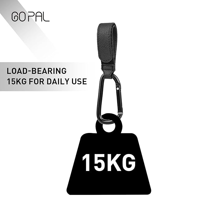 Go Pal 4 Pack Stroller Hooks for Bags, Baby Stroller Clips and Hooks Carry 33lbs Per Stroller Hook, Adjustable Stroller Carabiner Clip for UPPAbaby, DOONA, Baby Jogger, Britax, Chicco