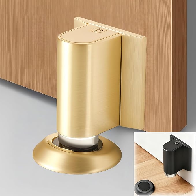 Door Stopper for Bottom of Door, Invisible Magnetic Door Stop No Drill, 2026 New Heavy Duty Door Holder to Keep Doors Open, Rust-Proof Floor or Wall Mount Door Wedge Stopper (Brushed Gold)