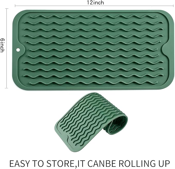 MicoYang Silicone Dish Drying Mat for Multiple Usage,Easy clean,Eco-friendly,Heat-resistant Silicone Mat for Kitchen Counter or Sink,Refrigerator or Drawer Liner Green S 12 inches x 6 inches