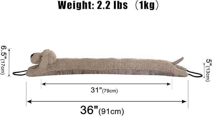 Marwood Under Door Draft Stopper Decorative Wind Stopper 36 inch for Door & Window, Weighted Animal Air Draft Stopper for Bottom of Door with Hanging Loops - Brown Dog