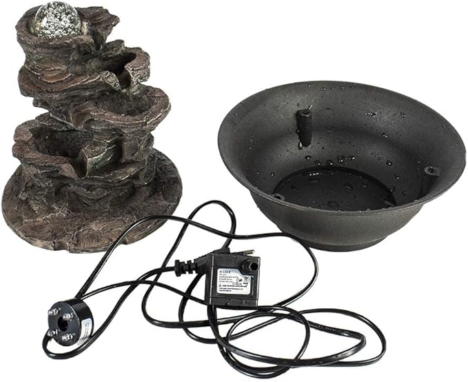 Ferrisland Tabletop Rock - Stacked Waterfall Fountain with LED - Lit Crystal Ball, Ideal for Office & Home Decor(Brown Gray)