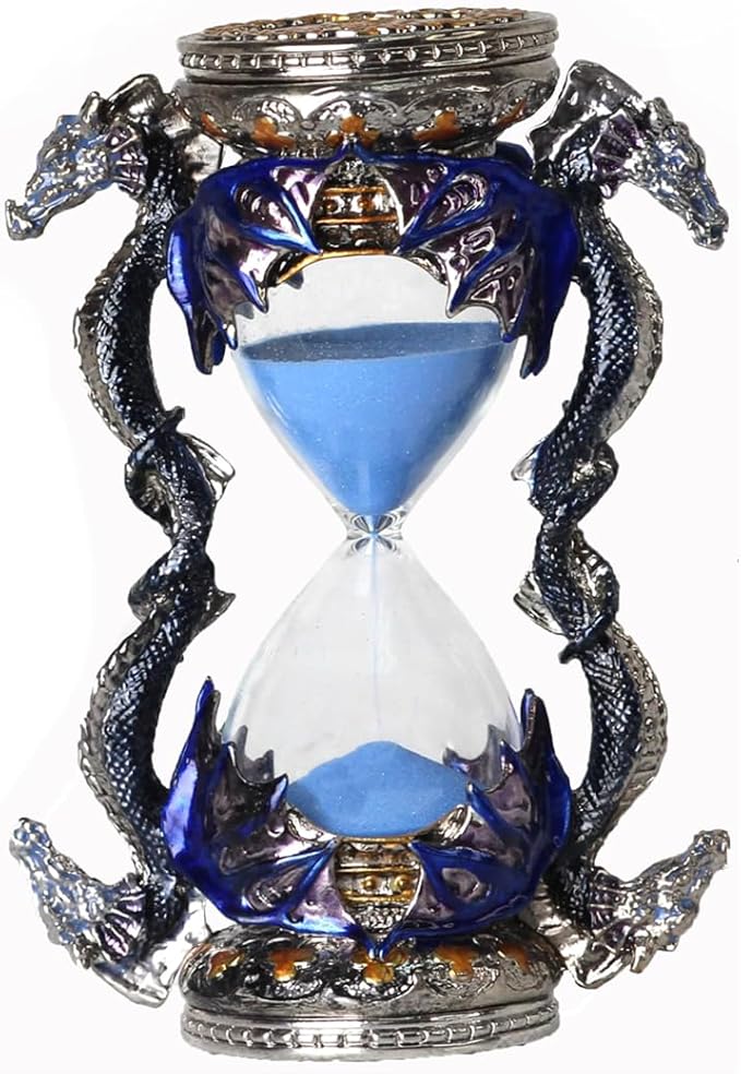 Retro Metal Dragon Hourglass Timer 15 Minutes, Gothic Decorative Statues, Unique Vintage Classic Hourglass, Home Decoration Pieces, Gift Art Collection. Blue (Dragon) Single Six inches