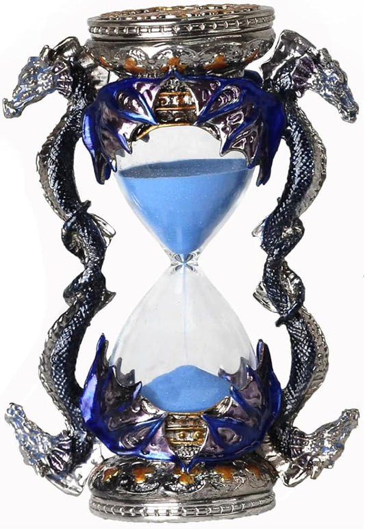 Retro Metal Dragon Hourglass Timer 15 Minutes, Gothic Decorative Statues, Unique Vintage Classic Hourglass, Home Decoration Pieces, Gift Art Collection. Blue (Dragon) Single Six inches
