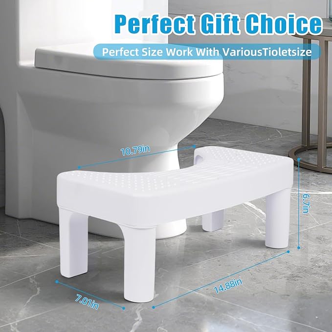 Resze Toilet Stool For Adults, 6.7" Squatting Potty, Non-Slip Bathroom Stool, Toilet Stool Squat Adult, Poop Stool For Bathroom,Portable Foot Rest For Travel, Adults, Seniors, Kids, Lightweight, White