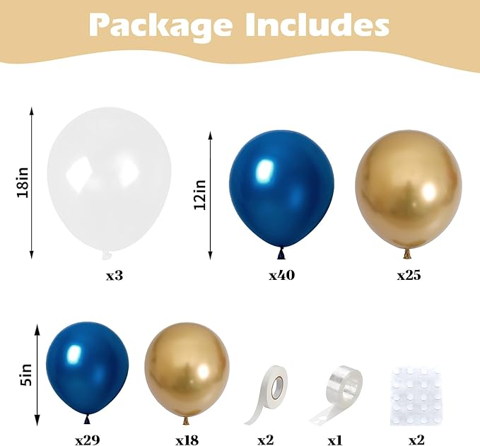 Navy Blue and Gold Balloons Arch Garland Kit, 120PCS Blue and Gold with 18/12/5 Inch Different Sizes for Anniversary Wedding New Year Graduation Baby Shower Wedding Birthday Party Decorations