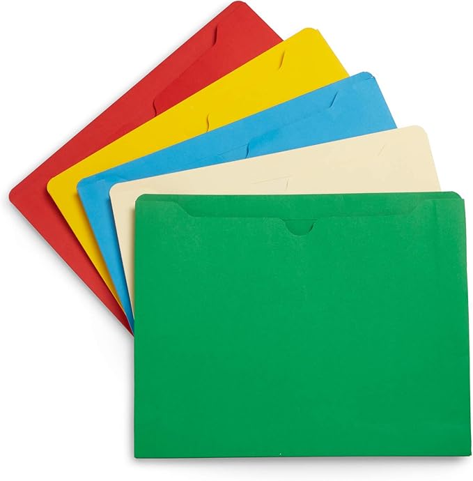 Blue Summit Supplies File Jackets Letter Size 1 Inch Expansion, Pocket File Folders Letter Size Expanding 1 Inch, Assorted Colors, Reinforced Straight Cut Tab Expandable Document Jacket, 25 Pack