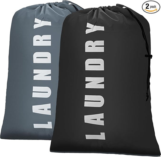 Isink Laundry Bag,2 Pack Travel Laundry Bags for Dirty Clothes,Large Laundry Bags for Camping & Traveling,Dirty Clothes Travel Bag,24" x 36" (Black+ Gray)