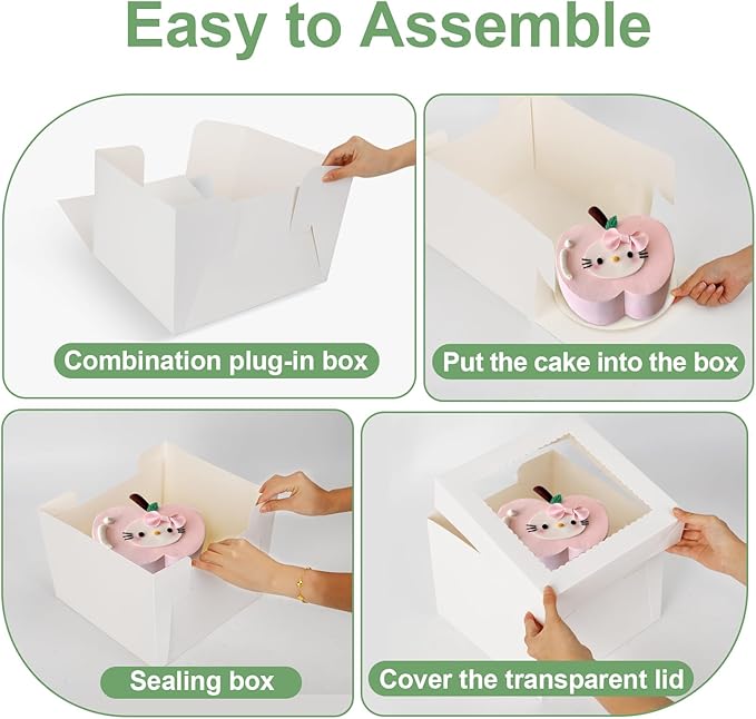 6 Pack Cake Boxes, 12x12x8 Inches Tall Cake Box with Cake Boards, White Bakery Boxes with Large Window, Disposable Cakes Transport Containers with Lids, for Cookies, Pies, Wedding, Birthday