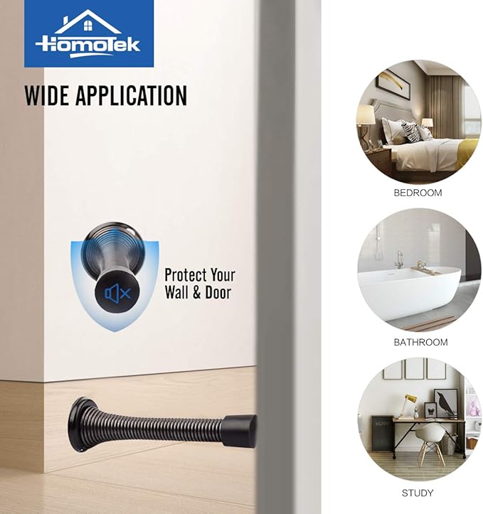 HOMOTEK 12 Pack Spring Door Stopper with Rubber Bumper Satin Nickel 3-1/8" Flexible Spring Heavy Duty Wall Door Stop Low Mounted Door Bumper for Home (Oil Rubbed Bronze)
