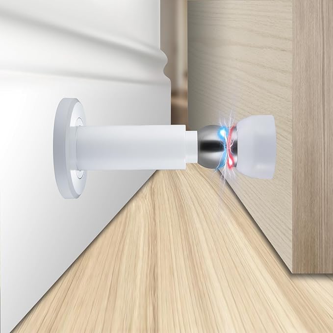 Door Stoppers – Heavy Duty Magnetic Door Stopper for Wall & Bottom of Door – Premium Adjustable Door Stop with Heavy-Duty Windproof Design, Constructed with SUS304 (White-1PCS)
