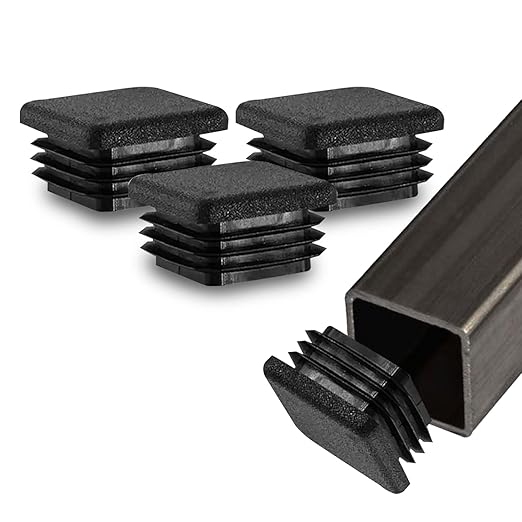 Prescott Plastics 1 1/4” (31.75mm) Outer Perimeter Ribbed Plastic Hole Plugs, Square Black Metal Tubing End Caps, Strong Furniture Leg Inserts, Impact & Weather Resistant, Made in The USA - 4 Pack