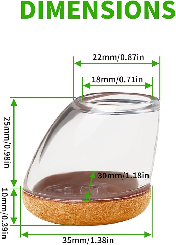 24 PCS Clear Chair Leg Floor Protectors for Hardwood Floors, Round Silicone Caps with Felt Pads for 15-25° Slanted Legs, Barstool Chair Leg Covers to Protect Floors, Anti-Scratch & Noise (Fit: 0.75"-1.05")