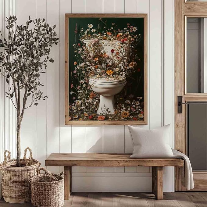 Toilet Flower Wall Art Botanical Moody Print Moody Wildflower Wall Art Bathroom Flowers Pictures Dark Green Flower Pictures Dark Green Aesthetic Posters Botanical Print Bathroom Decor 16x24in No Frame