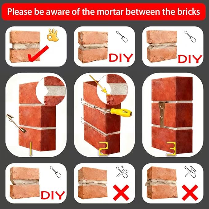 Brick Clips 24 Pcs Brick Clips for Hanging Outdoors Heavy Metal Brick Wall Hangers for Outside Home Decor Brick Hooks for 2-1/4 Inches to 2-3/8 Inches High Bricks