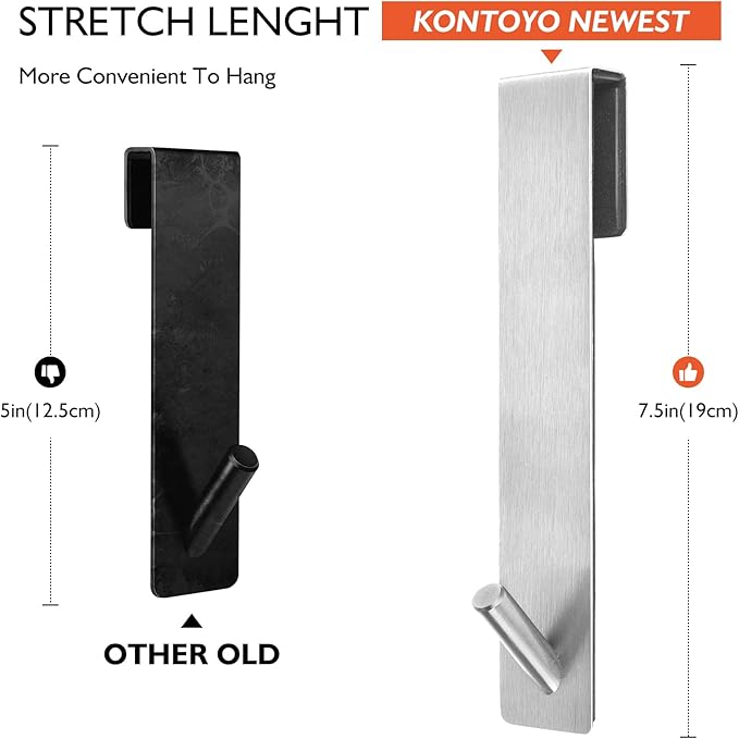 Kontoyo Shower Door Hooks(7.5 Inch),Extended Over Door Hooks for Bathroom Frameless Glass Shower Door,Stainless Steel Towel Hooks,Heavy Duty Rack Hooks for Robe,Towel-2 Pack-Silver