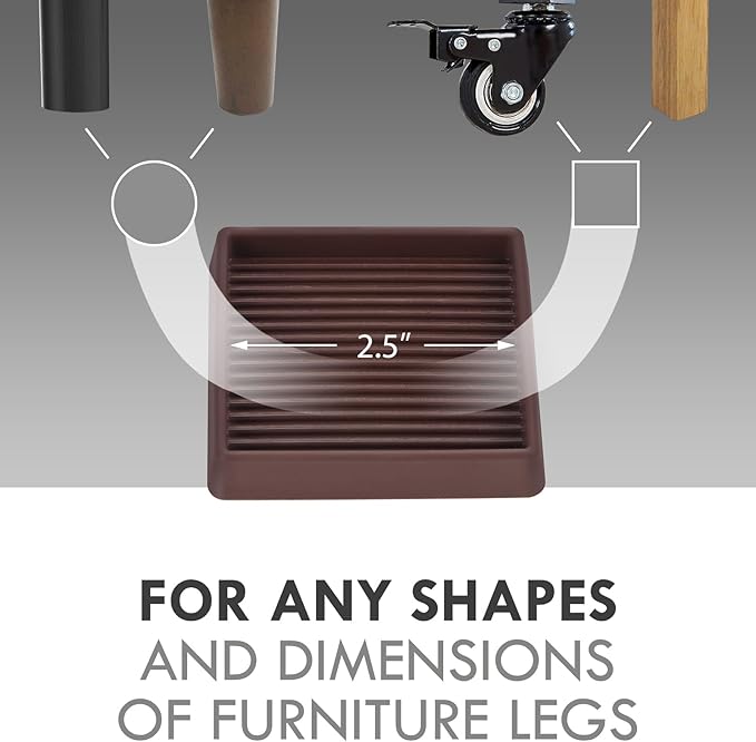 2.5X2.5 Rubber Caster Cups, Non Slip Furniture Pads, Anti-Slip Gripper, Anti Skid Furniture Feet, Anti Slide Floor Protector for Bed Couch Stoppers - 12 Pack Brown