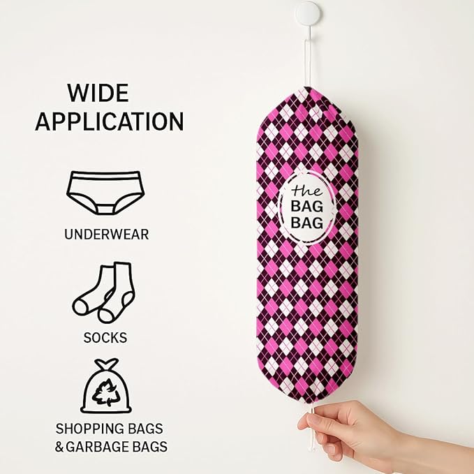 The Bag Bag Grocery Bags Holder, Funny Argyle Buffalo Check Plaid Grocery Bags Holder Organizer For Shopping Sack, Reusable Hanging Trash Sack Dispenser, Kitchen Gift For Women Family Friends