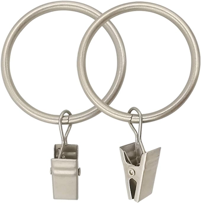 40 Pack Metal Curtain Rings with Clips, Curtain Clip Rings Hooks for Hanging Drapery Drapes Bows, Curtain Rod Rings 1.5 inch Interior Diameter, Matte Silver
