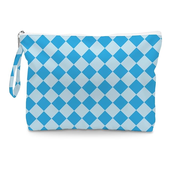 Fokongna Wet Bag, Small Portable Waterproof Multi-Functional Organizer for Women, Ideal for Daily, Beach & Travel，Blue Gingham Check
