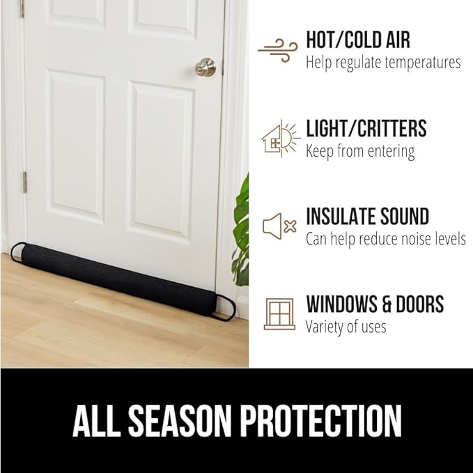 GORILLA GRIP Door Draft Stopper for Bottom of Doors, Sweep Weather Stripping Seal Noise, Cold Air Blocker, Soundproofing, Warmth Sealer, Easy Install Gap Filler, Home Essentials, 32 Inch, Black