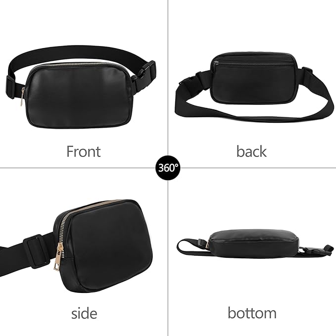 VOROLO Fanny Pack For Women And Men Crossbody Bag Belt Bag with Adjustable Strap Graduation Gifts PU Black