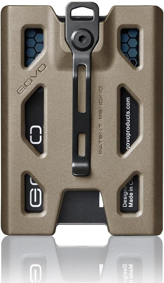 GOVO T4 Badge Holder/Wallet - Durable Polycarbonate ID/Credit Holder with Metal Clip and 4 Cards Slot (Holds 1 to 4 Cards) (Tan)