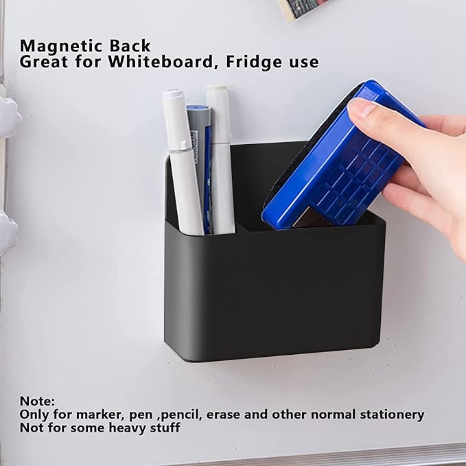 4-in-1 Magnetic Marker Holder - Dry Erase Marker, Pen Holder, Wall Mount, Self-Adhesive for Whiteboard, Fridge, Home Office, School (Black)