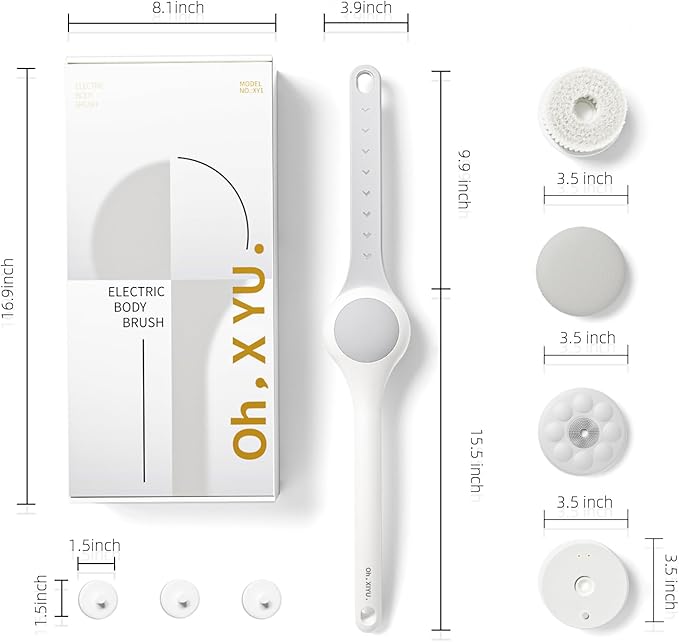 Electric Body Brush Back Scrubber for Shower, Waterproof Long Dual Handle Power Body Scrubber with 3 Heads, Rechargeable Bath Brush & 2 Speeds, for Cleansing, Exfoliating and Massaging Skin