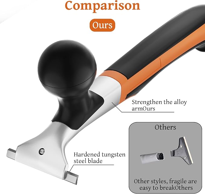Professional 2-1/2" Tungsten Carbide Scraper - Extra Long Double-Sided Blade for Removing Paint, Epoxy, Rust, Adhesive & Carpet Glue - Heavy Duty Ergonomic Scraper Tool (With an additional blade)