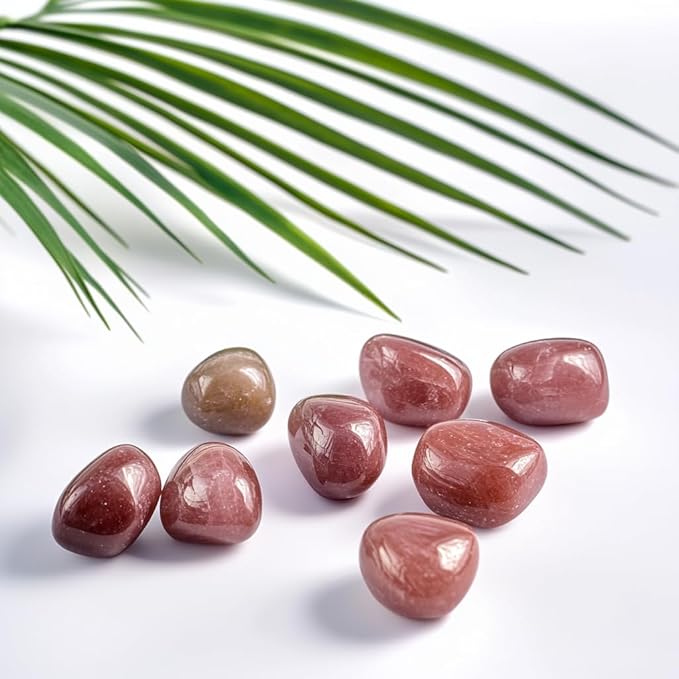 Polished Strawberry Quartz Crystal Stones - 2 Pcs of 1.2" Worry Stone for Anxiety, Pocket Palm Stone Super Large Handpicked Natural Tumbled Gemstones for Meditation, Reiki, Chakra Healing, Home Decor